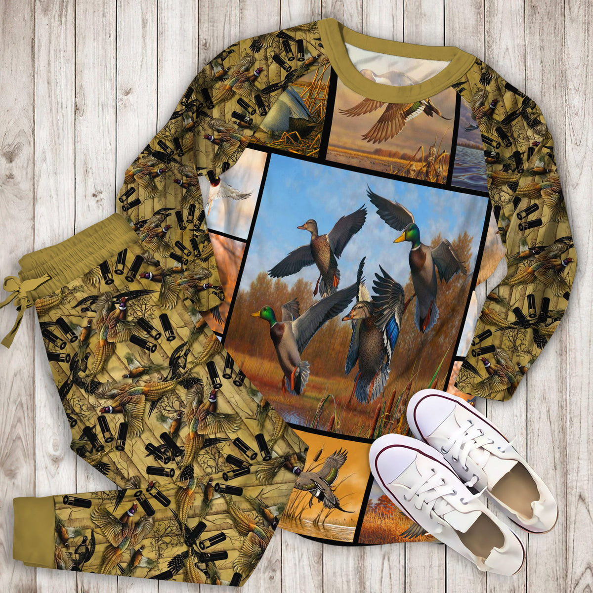 Hunting Duck Pajama Set | Pajamas | Cotton Sleepwear Sets | Soft Long Sleeve Pjs | Raglan Shirt and Pants Set