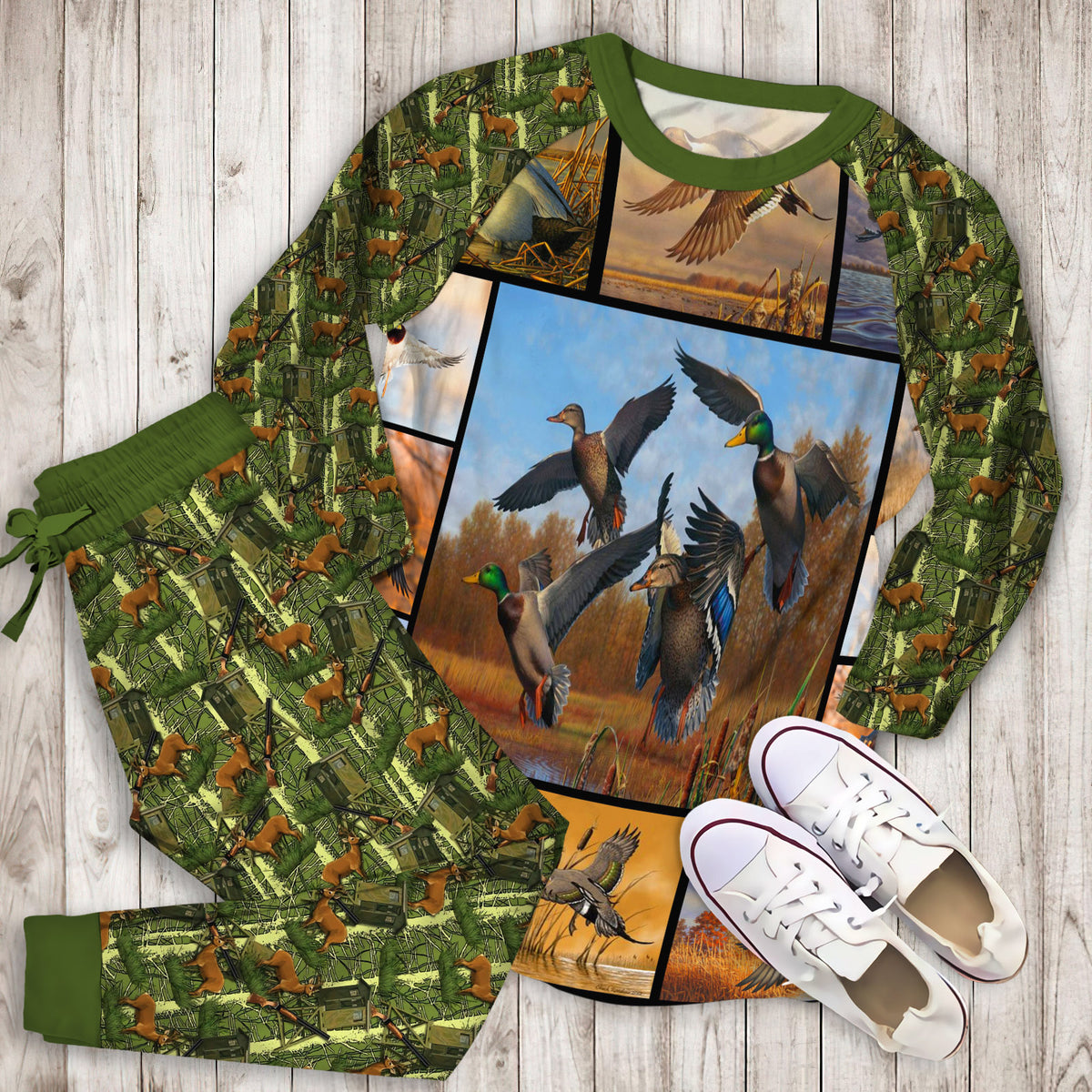 Hunting Duck Pajama Set | Pajamas | Cotton Sleepwear Sets | Soft Long Sleeve Pjs | Raglan Shirt and Pants Set