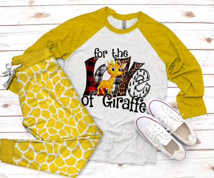 Giraffe The Puff Pajama Set |Sleepwear Pjs Sets | Raglan Shirt Pants Set