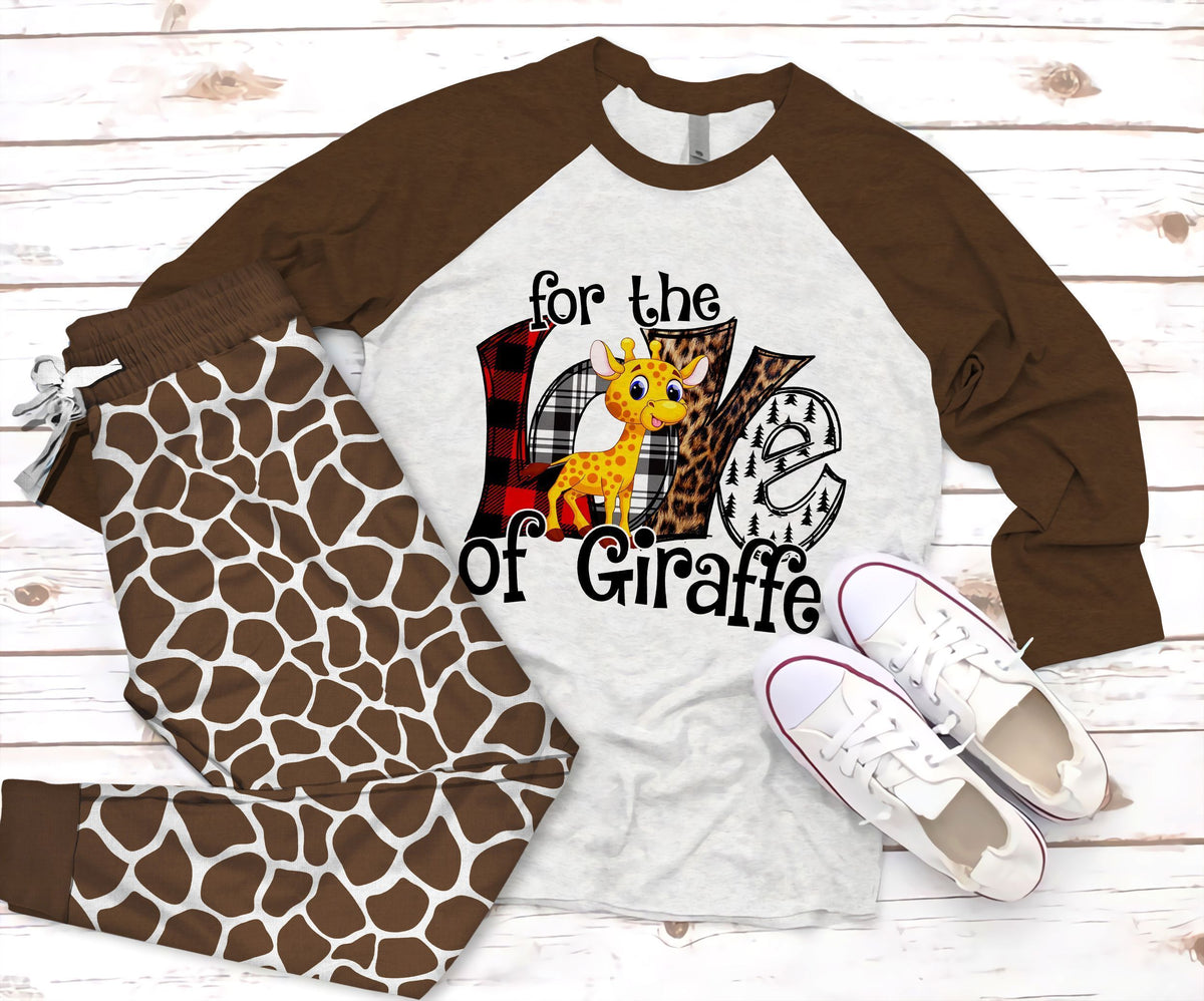 Giraffe The Puff Pajama Set |Sleepwear Pjs Sets | Raglan Shirt Pants Set