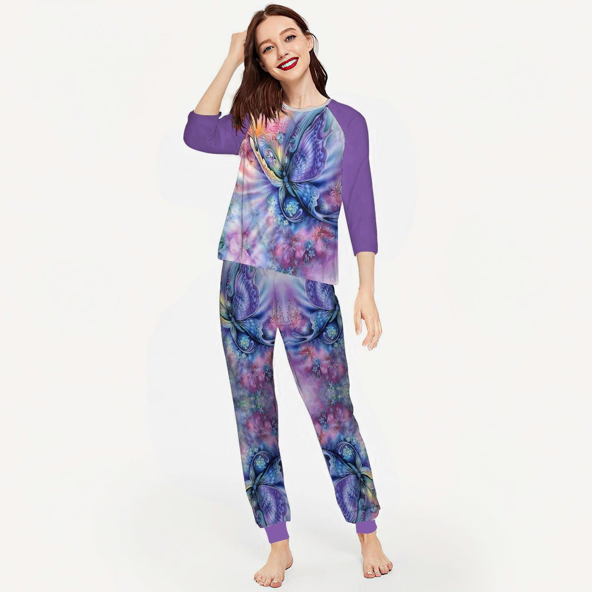Butterfly Pretty Butterfly Aab Pajama Set |Sleepwear Pjs Sets | Raglan Shirt Pants Set