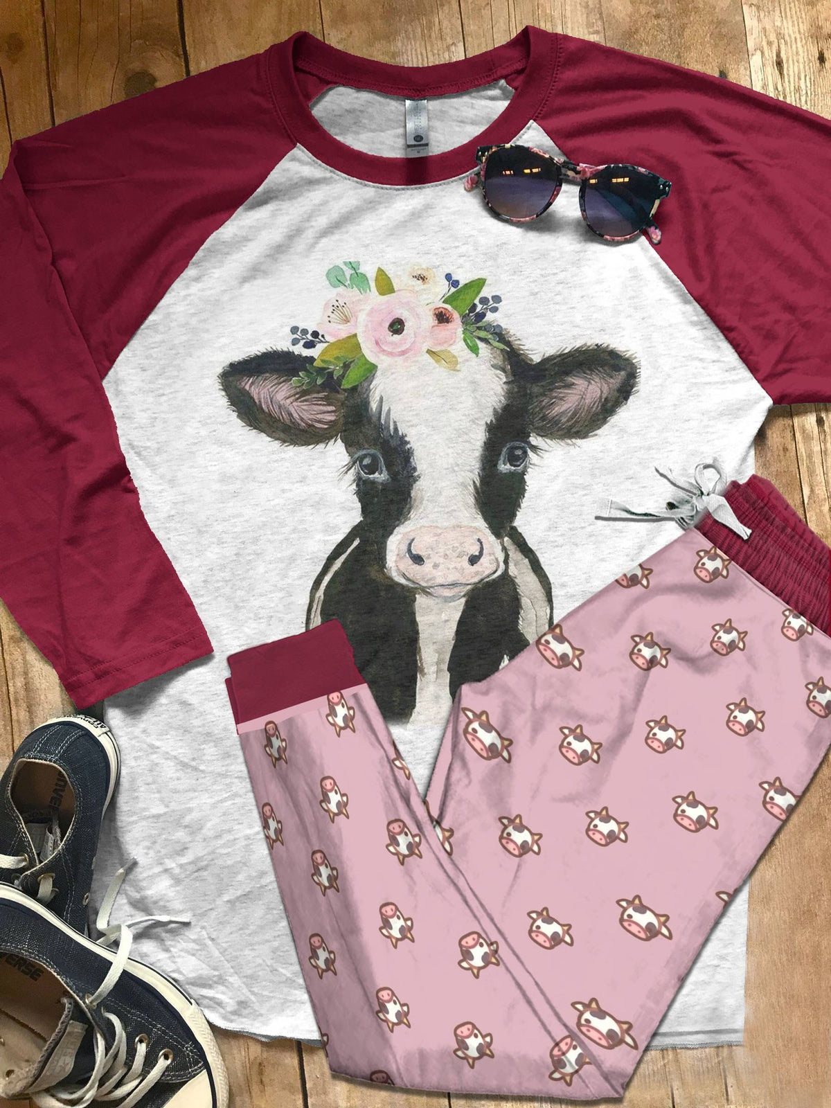 Cow Cute Baby Cow Pajama Set |Sleepwear Pjs Sets | Raglan Shirt Pants Set