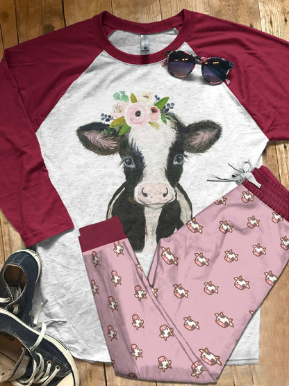 Cow Cute Baby Cow Pajama Set |Sleepwear Pjs Sets | Raglan Shirt Pants Set