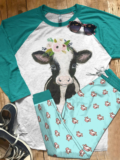 Cow Cute Baby Cow Pajama Set |Sleepwear Pjs Sets | Raglan Shirt Pants Set
