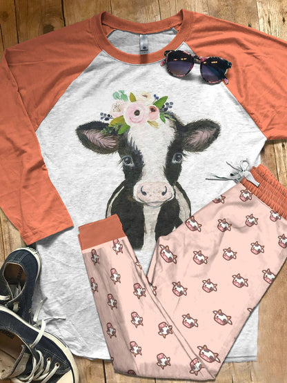 Cow Cute Baby Cow Pajama Set |Sleepwear Pjs Sets | Raglan Shirt Pants Set