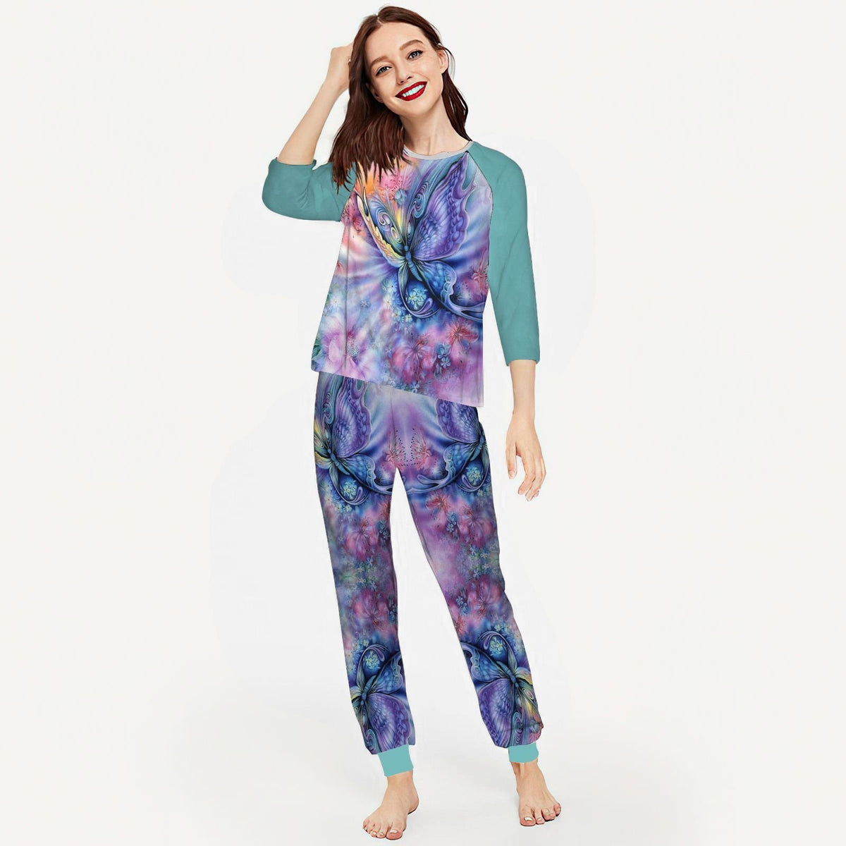 Butterfly Pretty Butterfly Aab Pajama Set |Sleepwear Pjs Sets | Raglan Shirt Pants Set