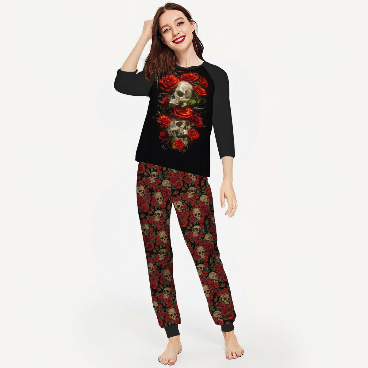 Skull Bed Of Rose Aby Pajama Set |Sleepwear Pjs Sets | Raglan Shirt Pants Set