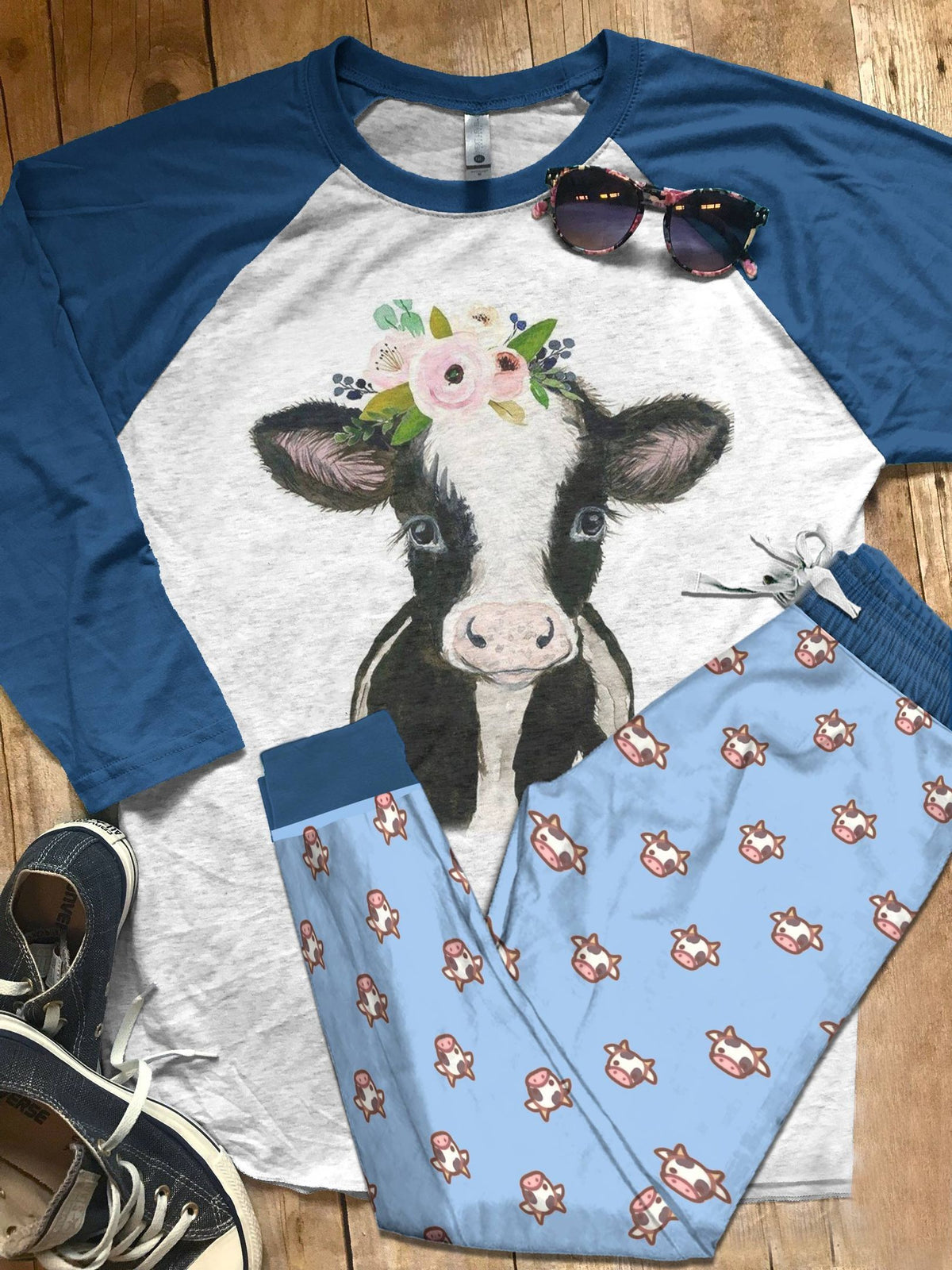 Cow Cute Baby Cow Pajama Set |Sleepwear Pjs Sets | Raglan Shirt Pants Set