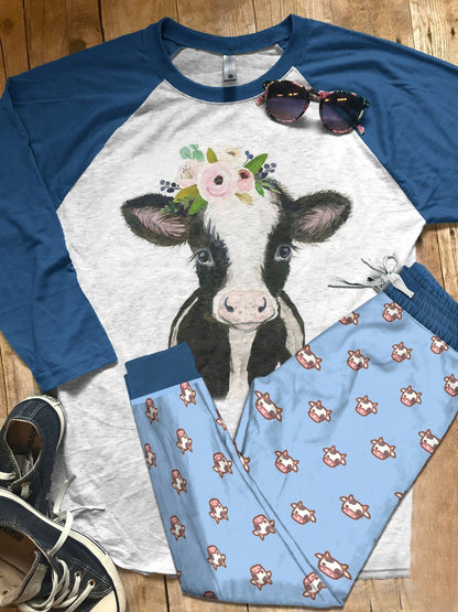 Cow Cute Baby Cow Pajama Set |Sleepwear Pjs Sets | Raglan Shirt Pants Set