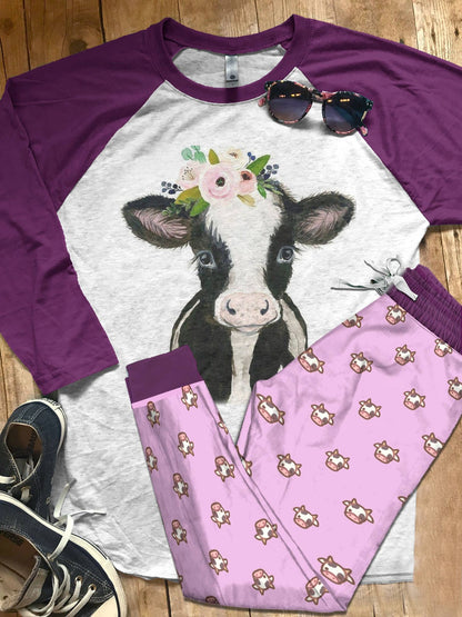 Cow Cute Baby Cow Pajama Set |Sleepwear Pjs Sets | Raglan Shirt Pants Set