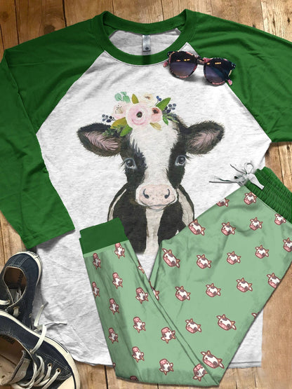 Cow Cute Baby Cow Pajama Set |Sleepwear Pjs Sets | Raglan Shirt Pants Set