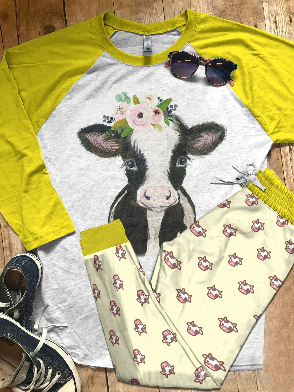 Cow Cute Baby Cow Pajama Set |Sleepwear Pjs Sets | Raglan Shirt Pants Set