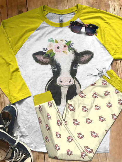 Cow Cute Baby Cow Pajama Set |Sleepwear Pjs Sets | Raglan Shirt Pants Set