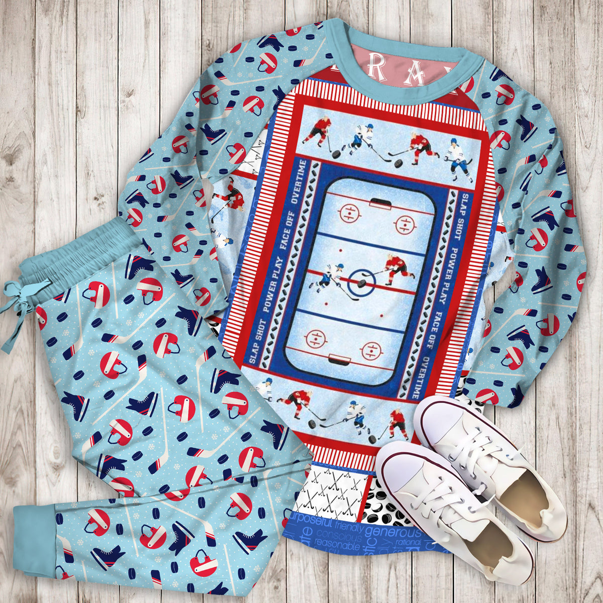 Hockey Pajama Set | Pajamas | Cotton Sleepwear Sets | Soft Long Sleeve Pjs | Raglan Shirt and Pants Set