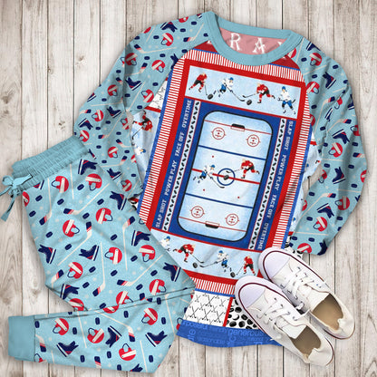 Hockey Pajama Set | Pajamas | Cotton Sleepwear Sets | Soft Long Sleeve Pjs | Raglan Shirt and Pants Set