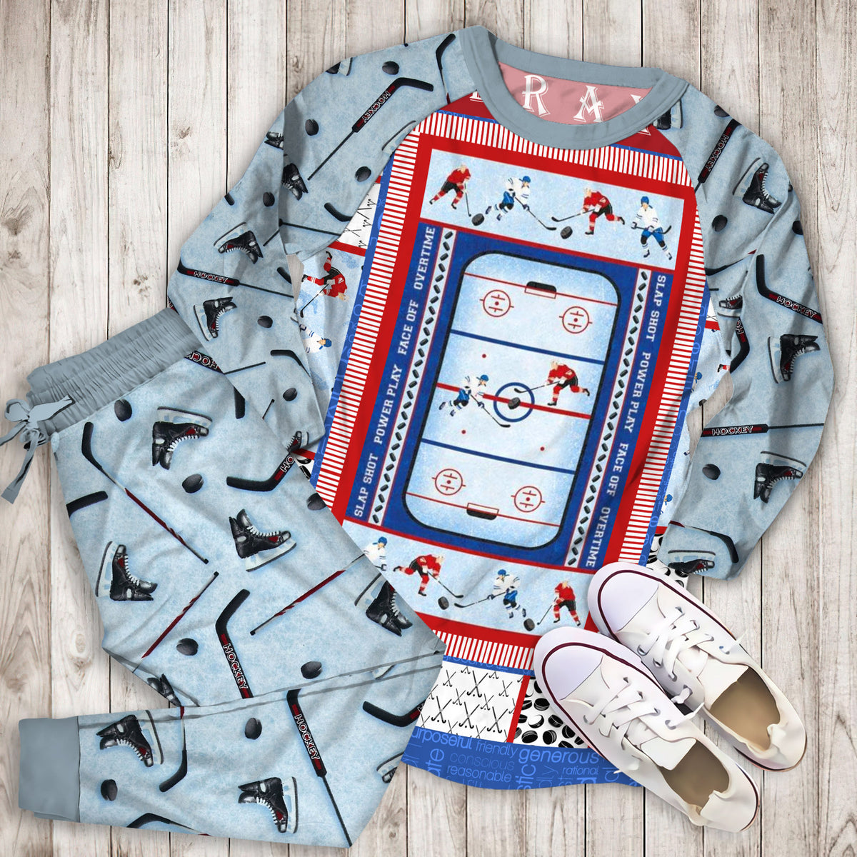 Hockey Pajama Set | Pajamas | Cotton Sleepwear Sets | Soft Long Sleeve Pjs | Raglan Shirt and Pants Set