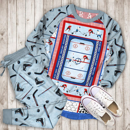 Hockey Pajama Set | Pajamas | Cotton Sleepwear Sets | Soft Long Sleeve Pjs | Raglan Shirt and Pants Set