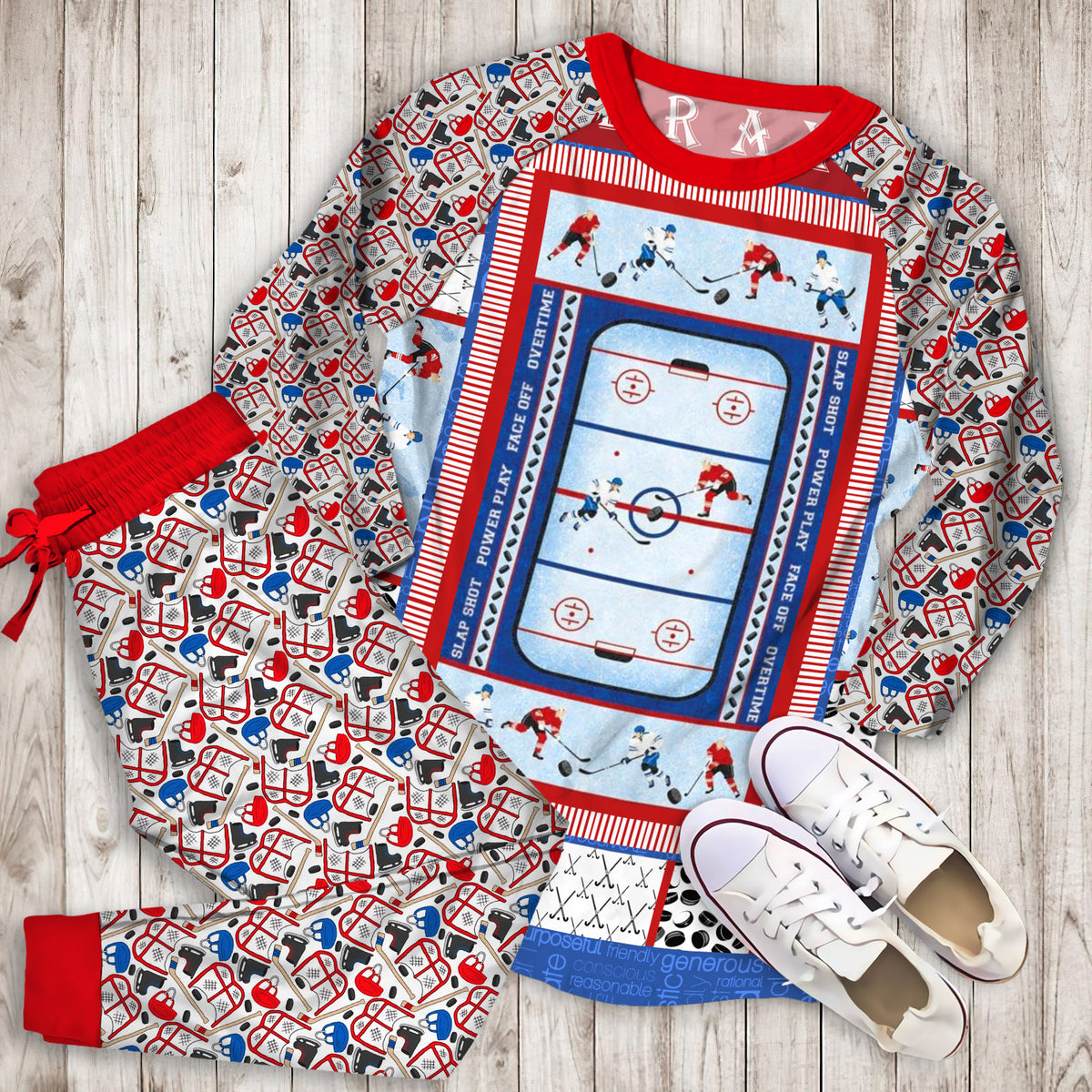 Hockey Pajama Set | Pajamas | Cotton Sleepwear Sets | Soft Long Sleeve Pjs | Raglan Shirt and Pants Set