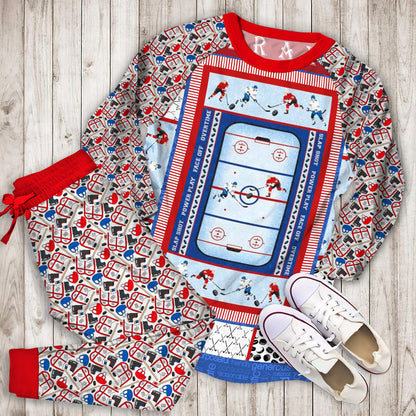 Hockey Pajama Set | Pajamas | Cotton Sleepwear Sets | Soft Long Sleeve Pjs | Raglan Shirt and Pants Set