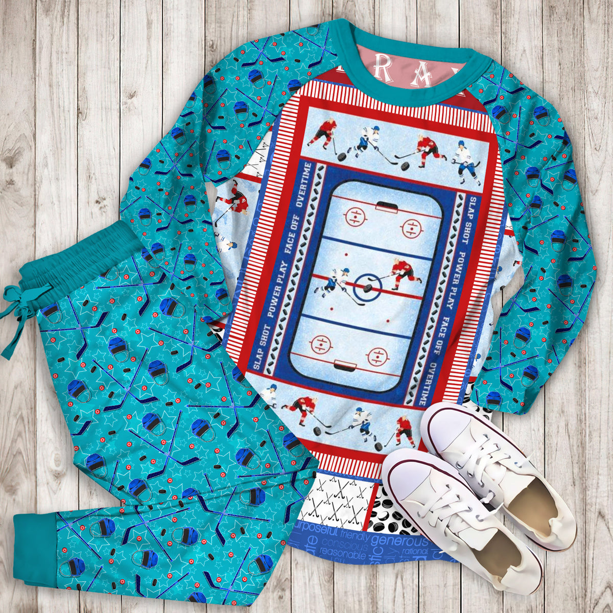 Hockey Pajama Set | Pajamas | Cotton Sleepwear Sets | Soft Long Sleeve Pjs | Raglan Shirt and Pants Set