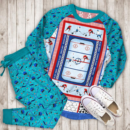 Hockey Pajama Set | Pajamas | Cotton Sleepwear Sets | Soft Long Sleeve Pjs | Raglan Shirt and Pants Set