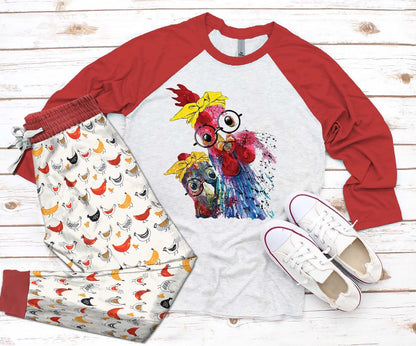 Chicken Set Chicken Mom Pajama Set |Sleepwear Pjs Sets | Raglan Shirt Pants Set