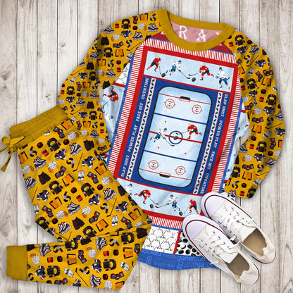 Hockey Pajama Set | Pajamas | Cotton Sleepwear Sets | Soft Long Sleeve Pjs | Raglan Shirt and Pants Set