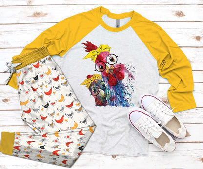 Chicken Set Chicken Mom Pajama Set |Sleepwear Pjs Sets | Raglan Shirt Pants Set