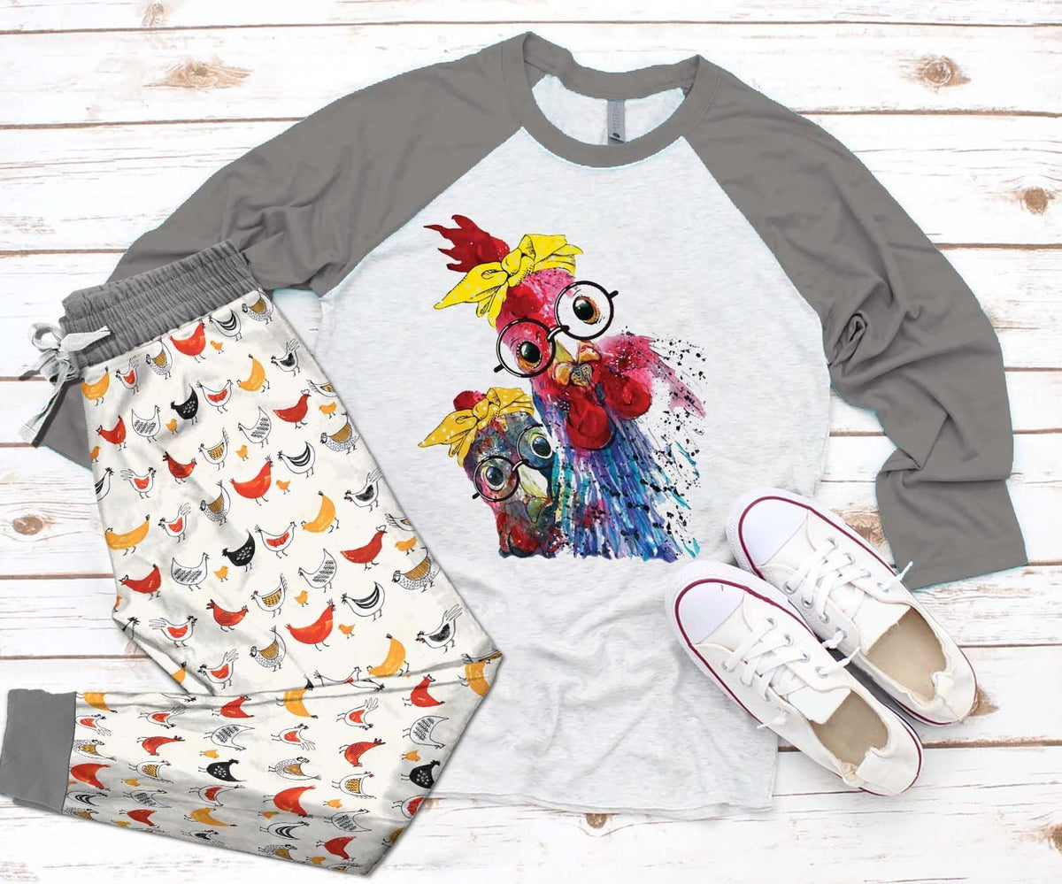 Chicken Set Chicken Mom Pajama Set |Sleepwear Pjs Sets | Raglan Shirt Pants Set