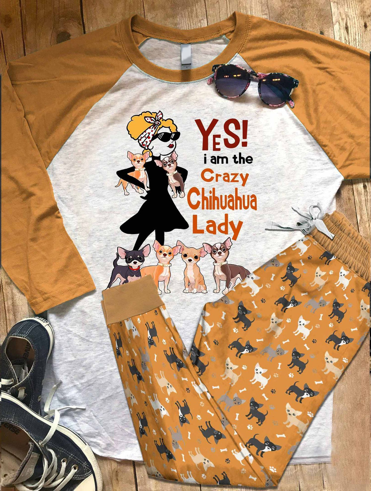 Chihuahua Chihuahua Lady Aaq Pajama Set |Sleepwear Pjs Sets | Raglan Shirt Pants Set