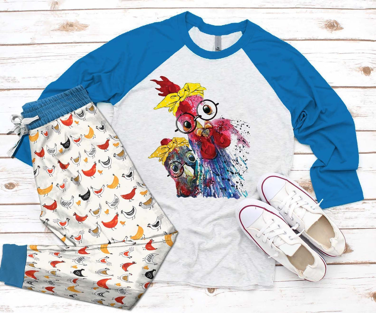 Chicken Set Chicken Mom Pajama Set |Sleepwear Pjs Sets | Raglan Shirt Pants Set