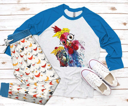 Chicken Set Chicken Mom Pajama Set |Sleepwear Pjs Sets | Raglan Shirt Pants Set