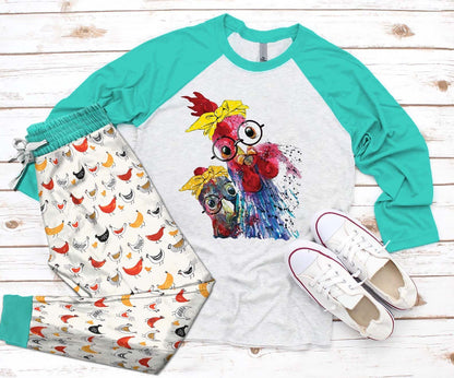 Chicken Set Chicken Mom Pajama Set |Sleepwear Pjs Sets | Raglan Shirt Pants Set