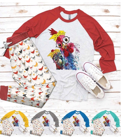 Chicken Set Chicken Mom Pajama Set |Sleepwear Pjs Sets | Raglan Shirt Pants Set