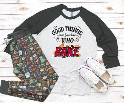 Baking Good Things Pajama Set |Sleepwear Pjs Sets | Raglan Shirt Pants Set