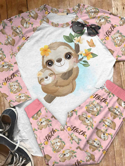 Sloth Cute Sloth Aca Pajama Set |Sleepwear Pjs Sets | Raglan Shirt Pants Set