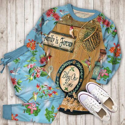 Humming Bird Bless Our Home Pajama Set |Sleepwear Pjs Sets | Raglan Shirt Pants Set