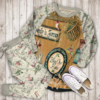 Humming Bird Bless Our Home Pajama Set |Sleepwear Pjs Sets | Raglan Shirt Pants Set
