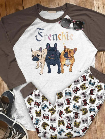French Bulldog Frenchie Love Aap Pajama Set |Sleepwear Pjs Sets | Raglan Shirt Pants Set