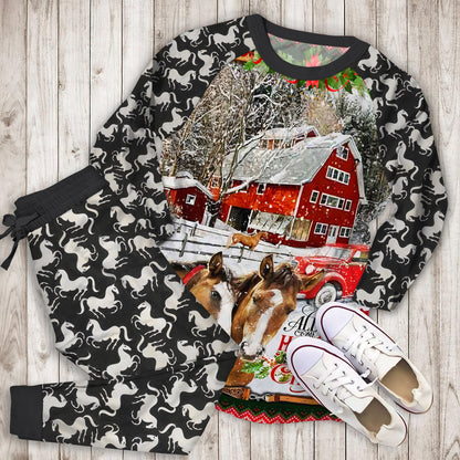 Horse Christmas Pajama Set | Pajamas | Cotton Sleepwear Sets | Soft Long Sleeve Pjs | Raglan Shirt and Pants Set