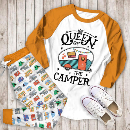 Camping Queen Of Camping Aam Pajama Set |Sleepwear Pjs Sets | Raglan Shirt Pants Set