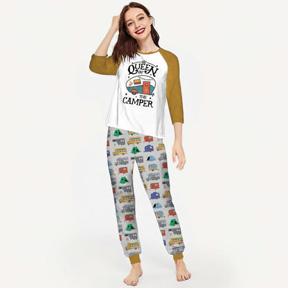 Camping Queen Of Camping Aam Pajama Set |Sleepwear Pjs Sets | Raglan Shirt Pants Set