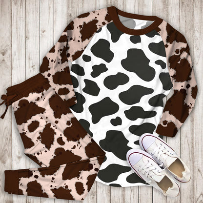 Black Cow Pattern Pajama Set |Sleepwear Pjs Sets | Raglan Shirt Pants Set