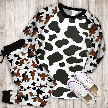 Black Cow Pattern Pajama Set |Sleepwear Pjs Sets | Raglan Shirt Pants Set