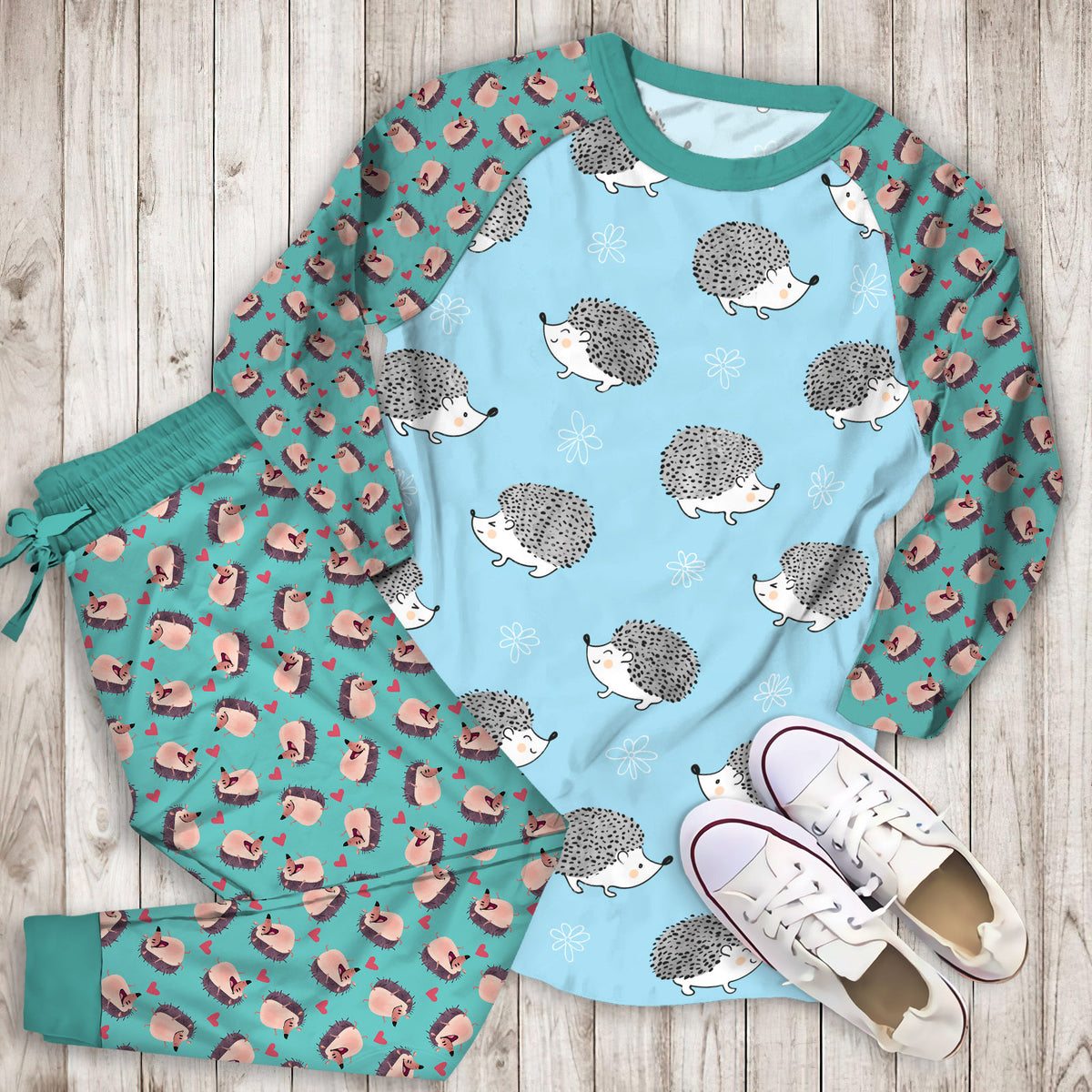 Hedgehog Pajama Set |Sleepwear Pjs Sets | Raglan Shirt Pants Set