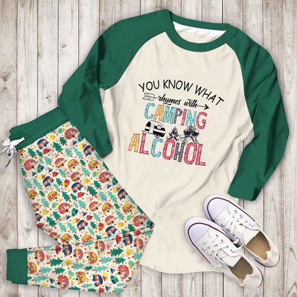 Camping Camping And Alcohol Collection Aad Pajama Set |Sleepwear Pjs Sets | Raglan Shirt Pants Set