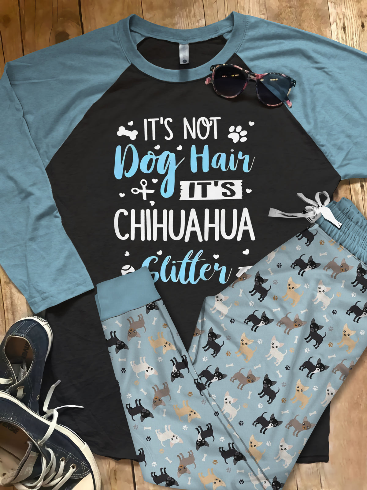 Chihuahua Chihuahua Glitter Aap Pajama Set |Sleepwear Pjs Sets | Raglan Shirt Pants Set