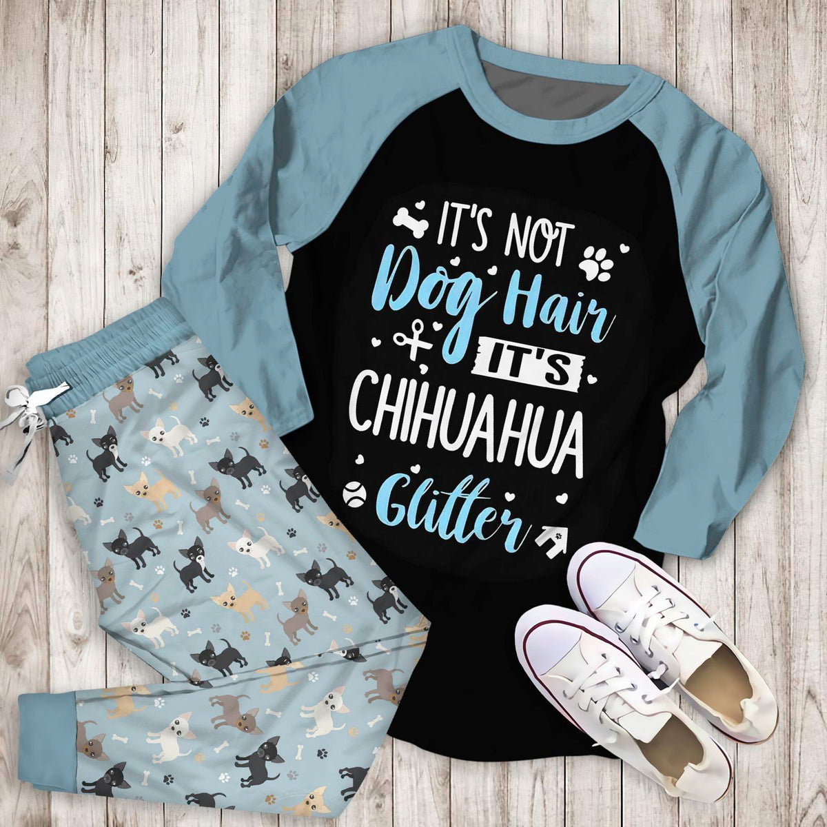 Chihuahua Chihuahua Glitter Aap Pajama Set |Sleepwear Pjs Sets | Raglan Shirt Pants Set