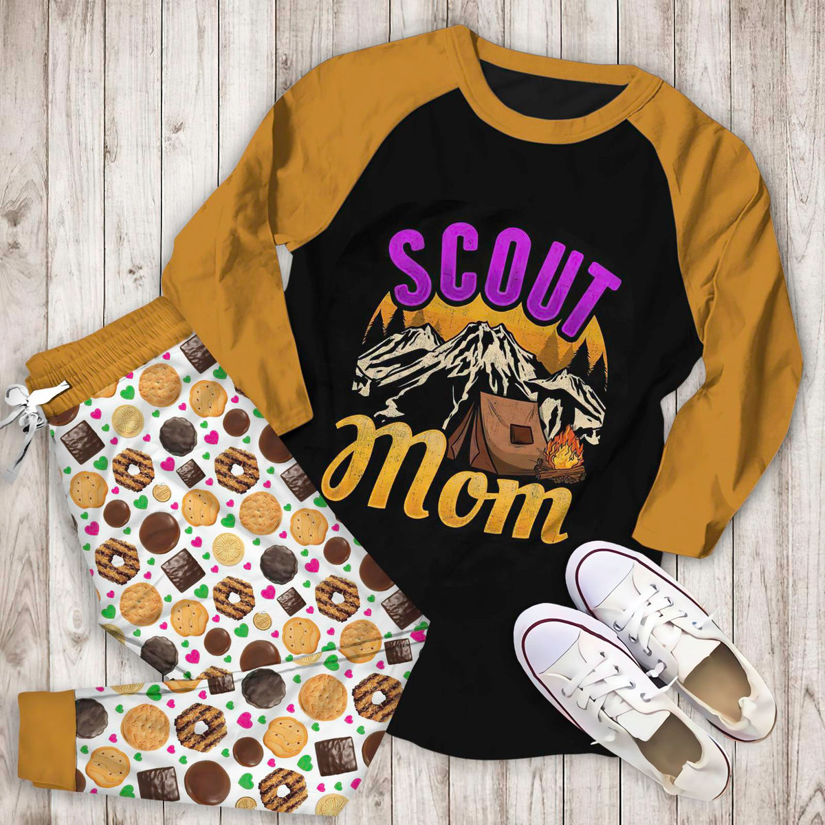 Scouting Scout Mom Abw Pajama Set |Sleepwear Pjs Sets | Raglan Shirt Pants Set