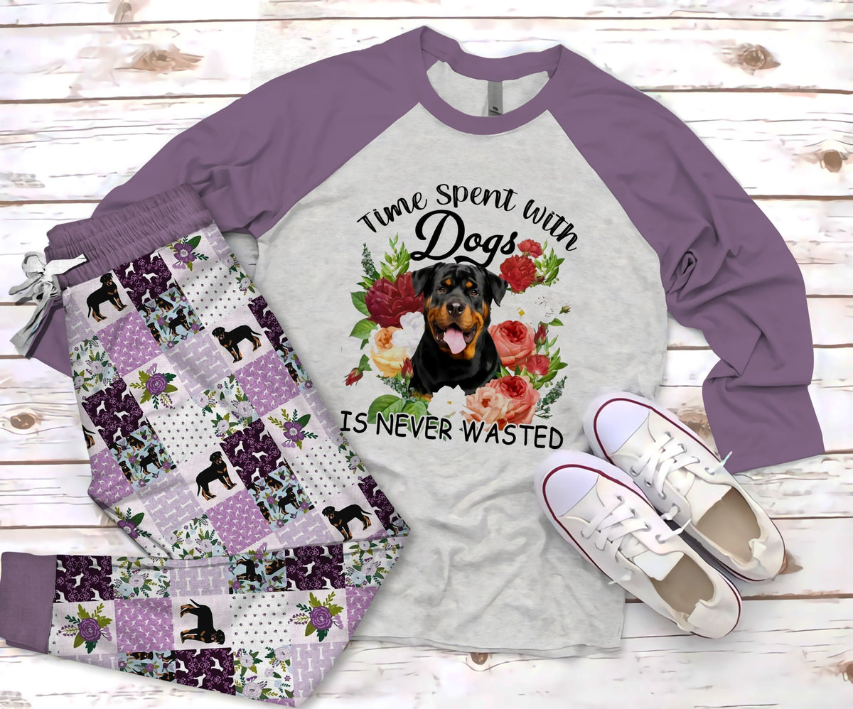 Rottweiler Time Pajama Set |Sleepwear Pjs Sets | Raglan Shirt Pants Set